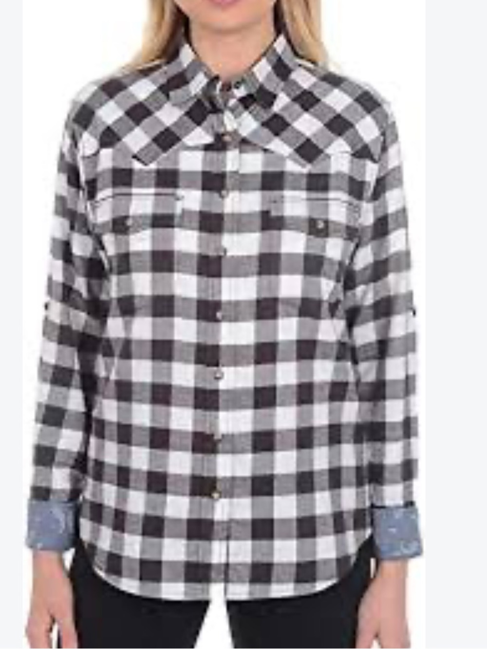 Jacks Girlfriend Blue and White Buffalo Check Snap-Down Shirt